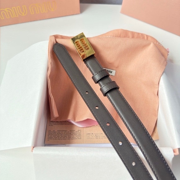 Miu Miu Women\'s Brown Leather Belt with Gold Logo Buckle main image 4